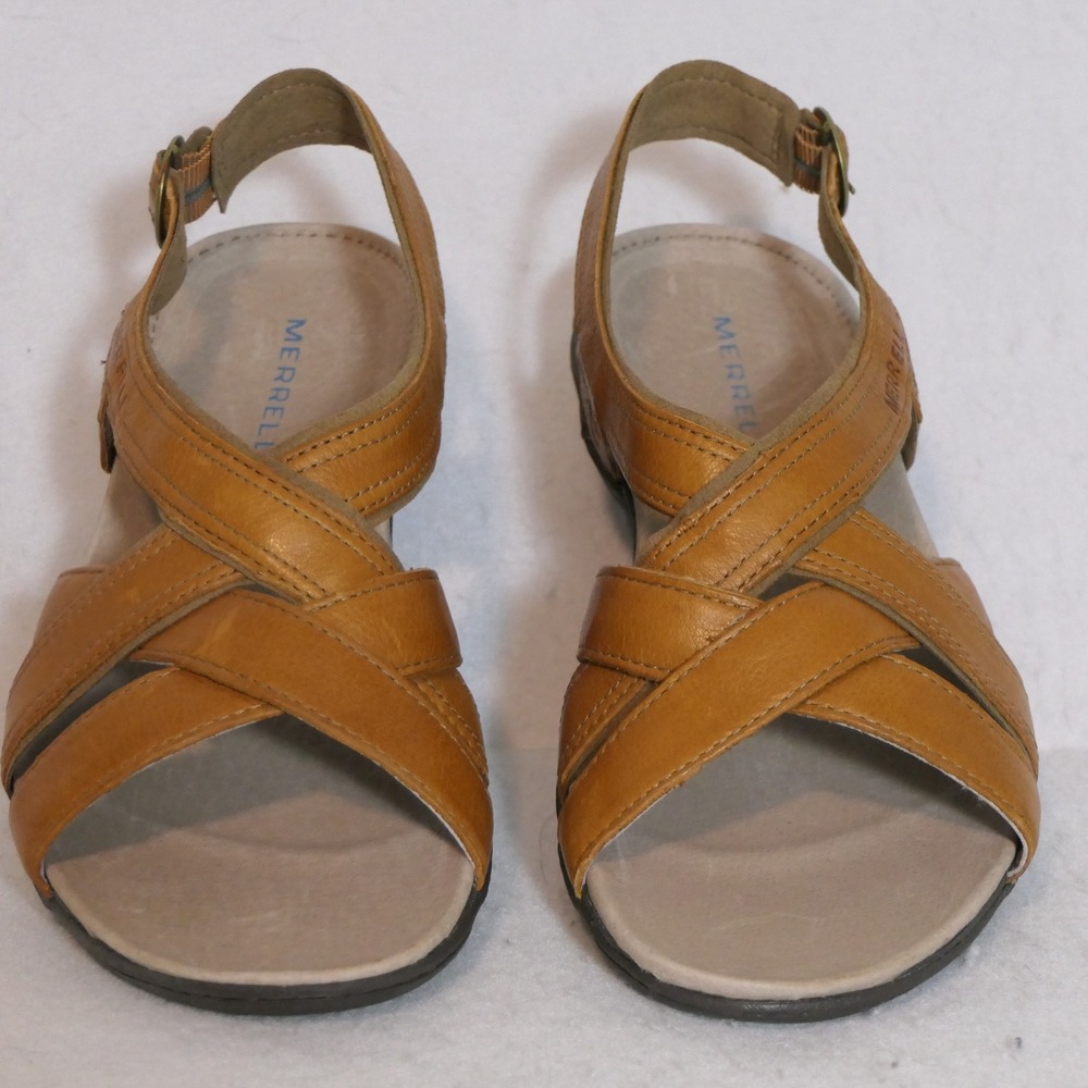 NIB Merrell Womens Bassoon Sandals 9 Tan Leather Strappy Gorpcore Granola J46248 - Picture 2 of 9